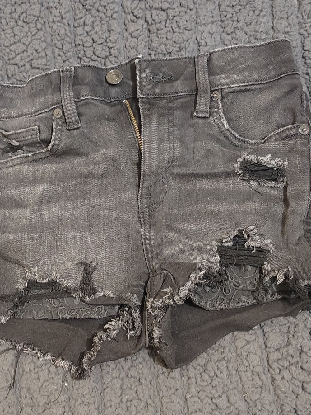 American Eagle Outfitters Black Denim Shorts with Leather Patch